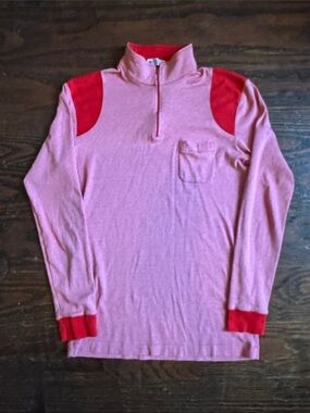 Descente Red and White Striped Long Sleeve Half-Zip Pullover